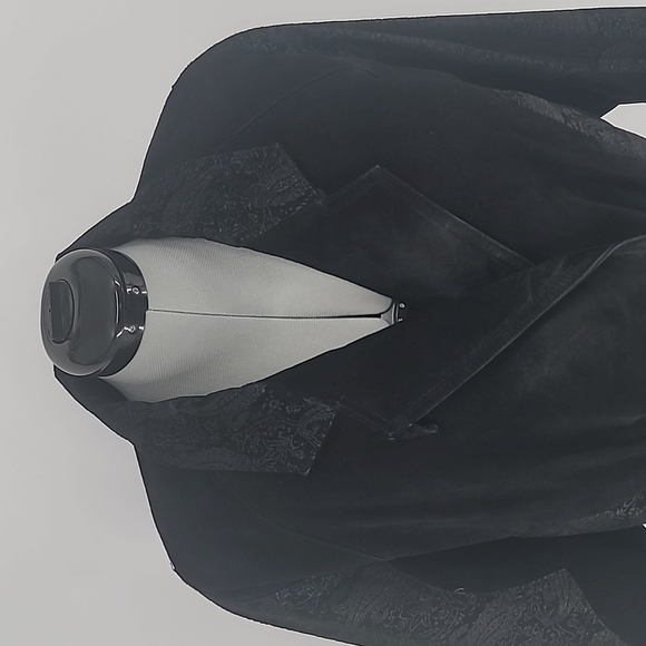 Wilson's Leather Jacket Black Suede With Paisley Print #4 - Picture 2 of 11